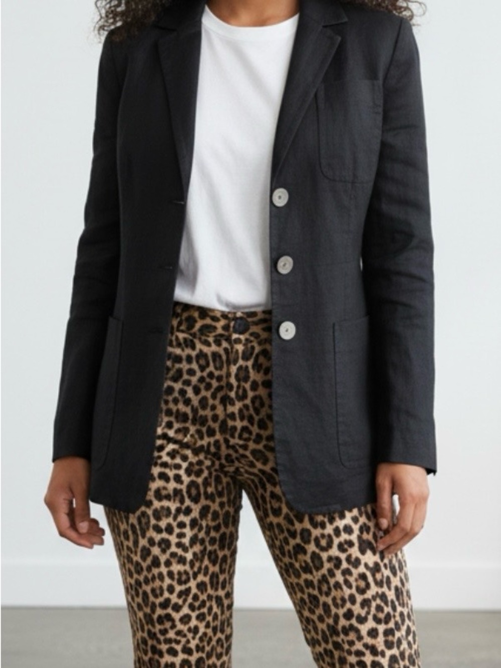 DKNY -100% LINEN BLACK Button-Front Blazer Jacket